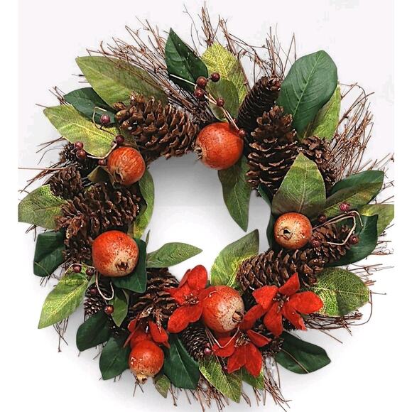 Winter Door Wreath Beautiful Pomegranate Realistic Holiday Christmas Arrangement